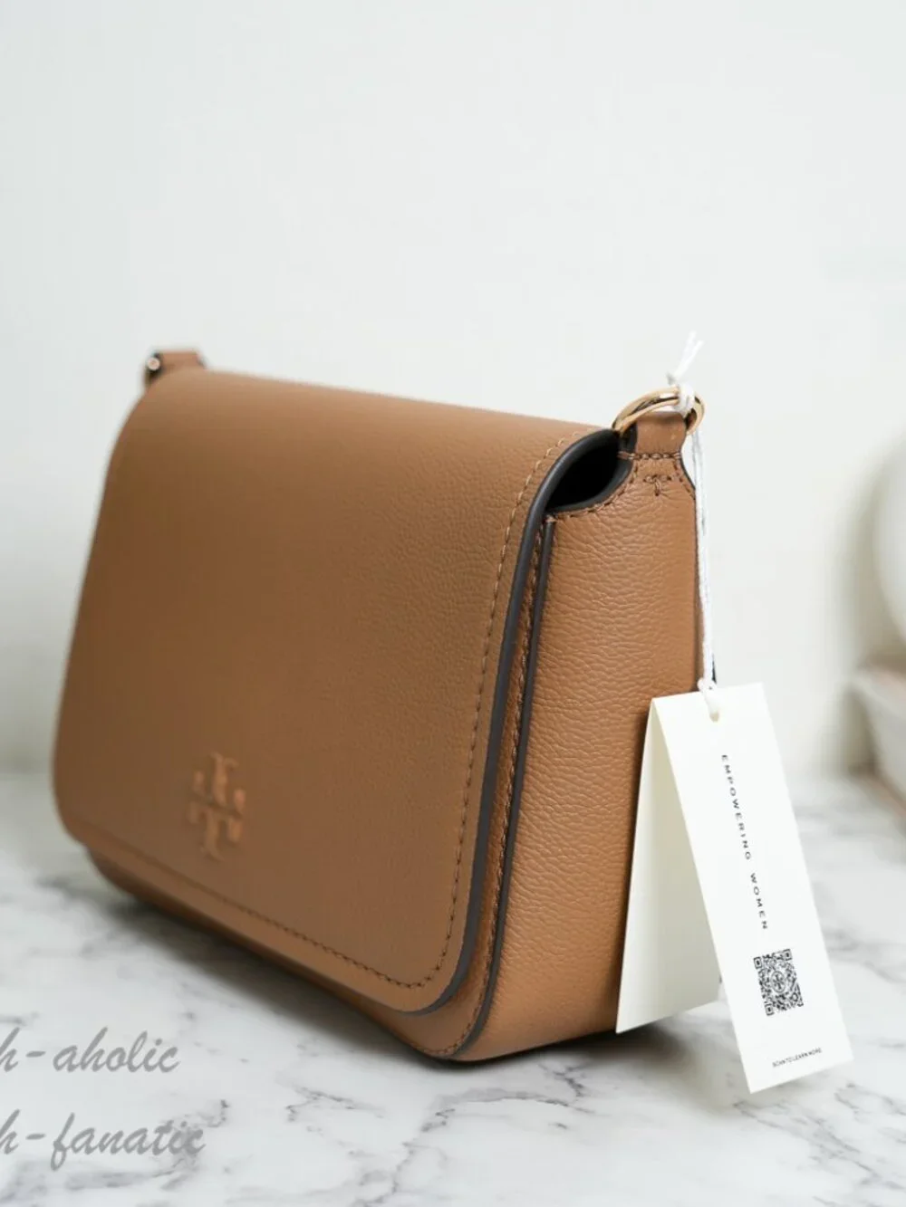 Tory Burch Thea Pebbled Leather Flap Crossbody Shoulder Bag in Tiramisu NWT